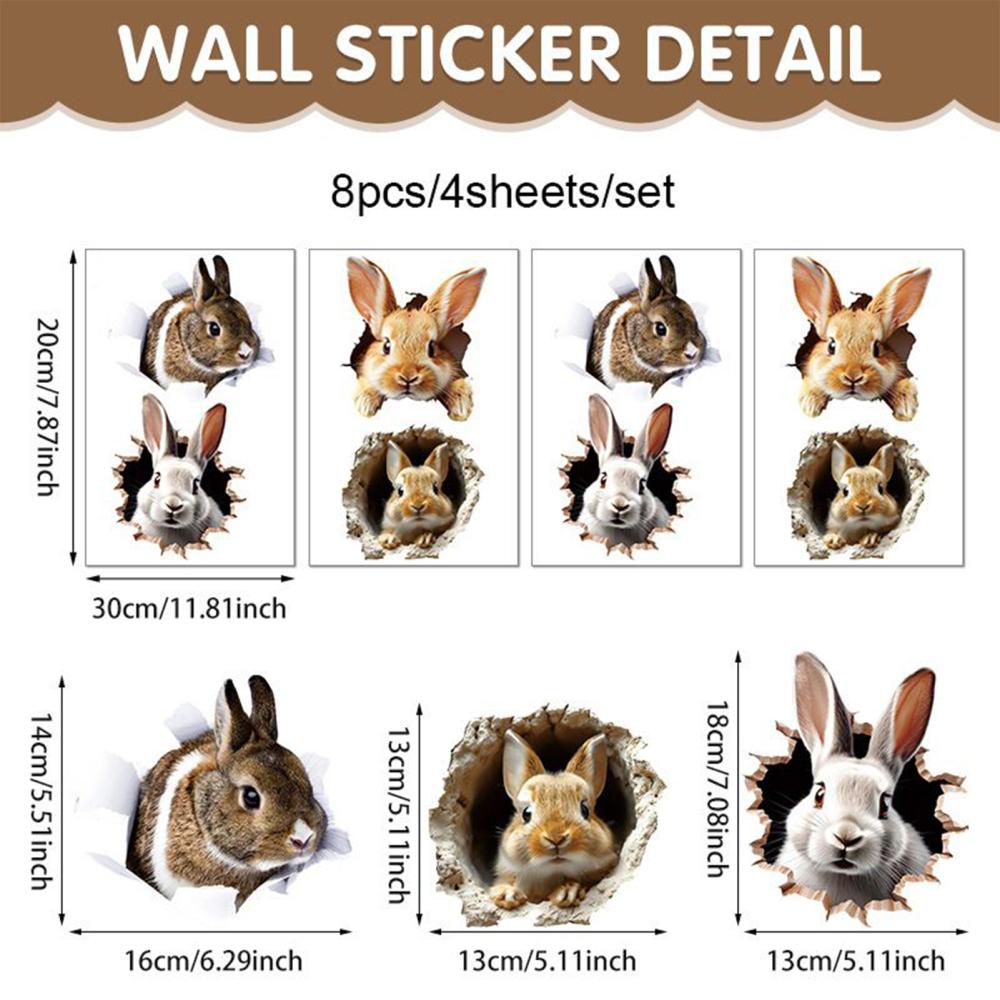 

8pcs Easter party cute Bunny Hole Wall Decal Easter Rabbit Break Wall Sticker Decoration Bunny Toilet Decal for Home Party as shown білий