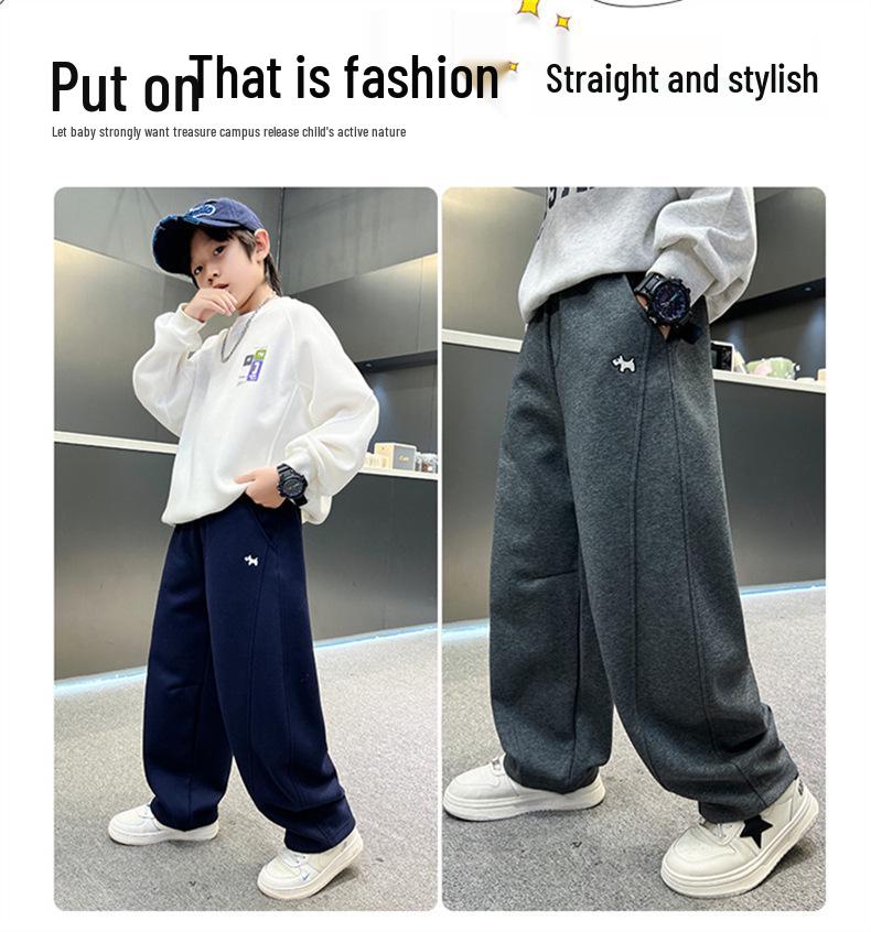 Boys' Fleece-lined Casual Pants for Fall/Winter 2025, Suitable for Medium to Large Children and Teens.