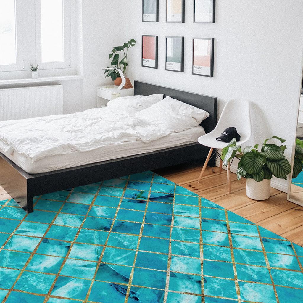 Turquoise Marble Lattice Textured Carpets for Living Room Household Bedside Rug Sofa and Coffee Table Blanket Office Floor Mats
