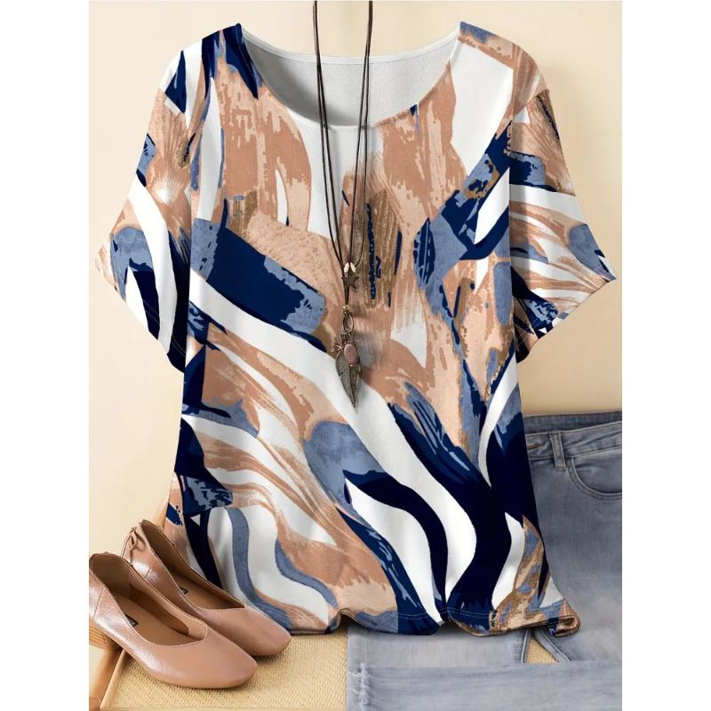 Fashion Women's Crew Neck T-shirt 3D Color Printed Color Printed Short Sleeves