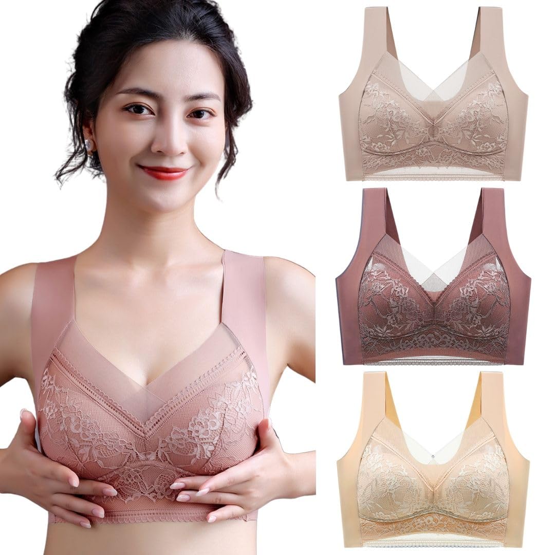 

ночной бюстгальтер, который делает большую грудь бесшовной для сна, без высоких боковин, большой для дневного и ночного использования, приглушенный [PuuKuu] Бюстгальтер без косточек, комплект из 3 предметов, бюстгальтер,