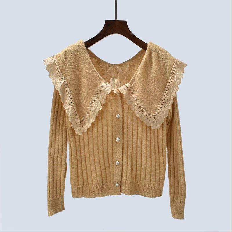 Spring and Autumn Doll Collar Breasted Cardigan Long Sleeves Knitting Mohair Lightweight Women's Clothing Outwear Pure Color
