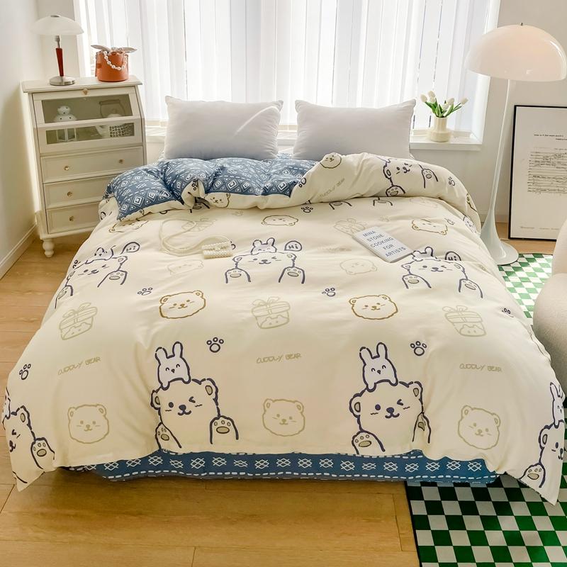 1Pc Cartoon White Cat Pattern Duvet Cover 100% Cotton Comfortable Skin-friendly Comforter Cover for Kids Girls Bedroom Decor