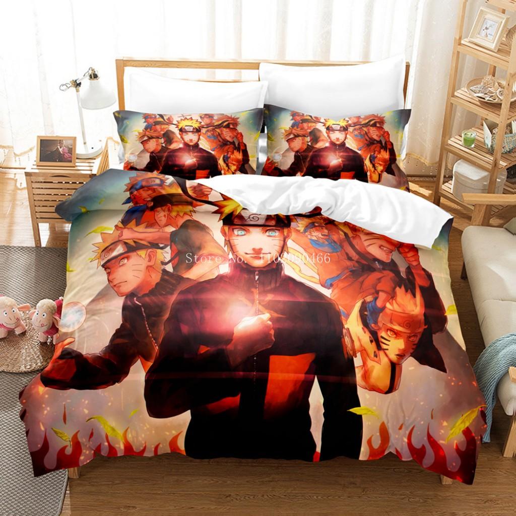 Uzumaki Naruto Bedding Set Quilt Cover Sasuke Cartoon Anime Bed Bedroom Duvet Cover Beddings Suit Kids Boys Birthday Gifts