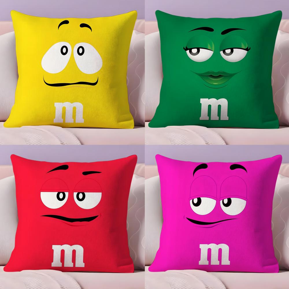 Cute Funny Art M-M&M'S Cushion Cover Plush Fabric Soft Double-Sided Printed Sofa Warm Winter Home Child Gift Pillow Case