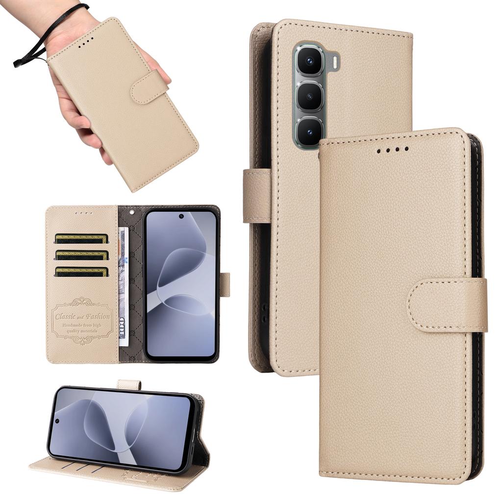 Für Infinix Hot 60 Pro 4G Hülle RFID-Blockierung 3 Kartenfächer PU-Leder Handyhülle mit Handschlaufe