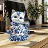 2D Blue White Porcelain Cat Ornament with Acrylic Bracket - Waterproof Multi Functional Home, Office, and Cafe Stand Ornaments