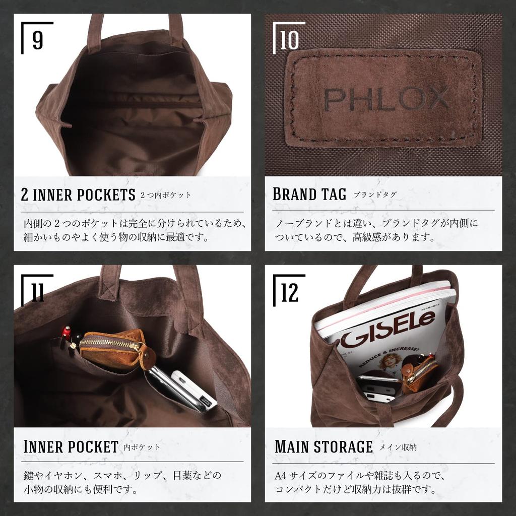 PHLOX Tote Genuine A4 Bag, Men's, Small, Casual, Leather, Size, Plain, Popular, Lightweight, Vertical, Leather, Suede, Sub-Bag (Green)