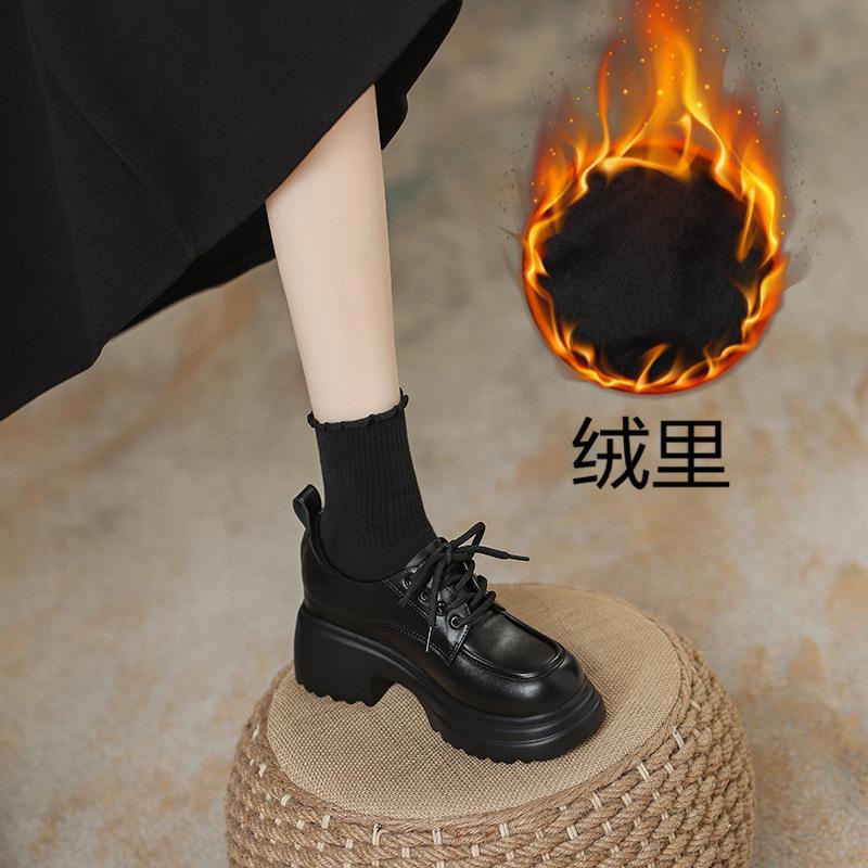 Women Inner Height Increasing Leather Shoes 8CM Hidden Heel Platform Lace Up Loafers Spring New Arrival
