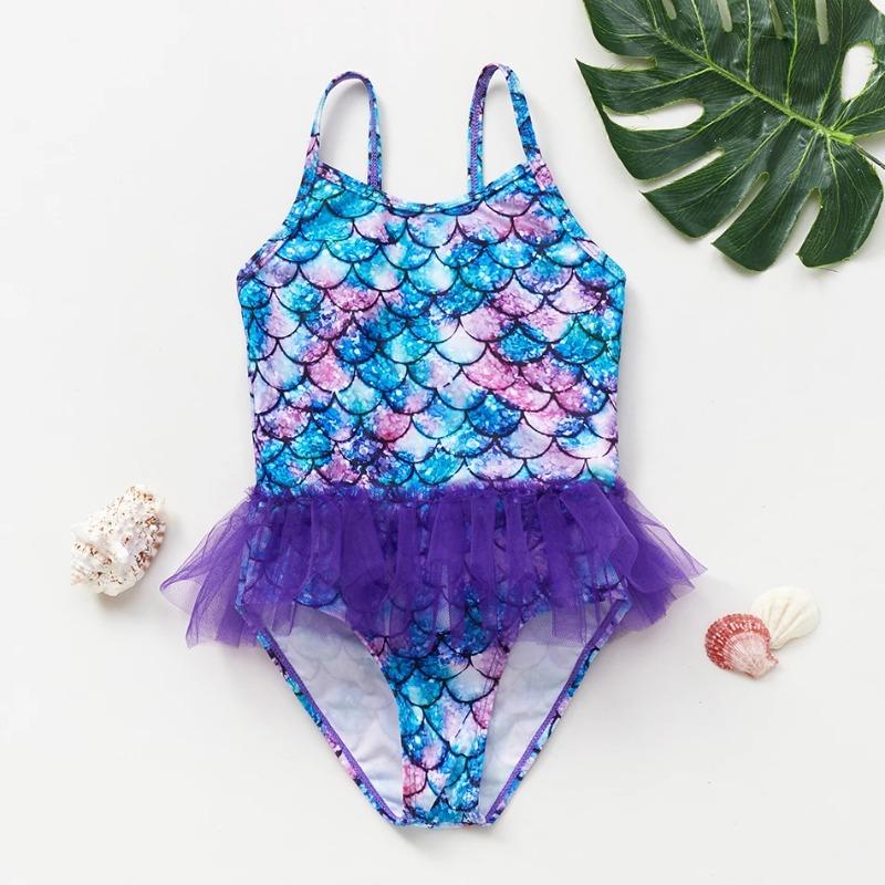 Infant Baby Girls Swimsuit Toddler Sleeveless Mermaid Fish Scale One Piece Swimwear Bikini Children Swimwear Kids Bathing Suit