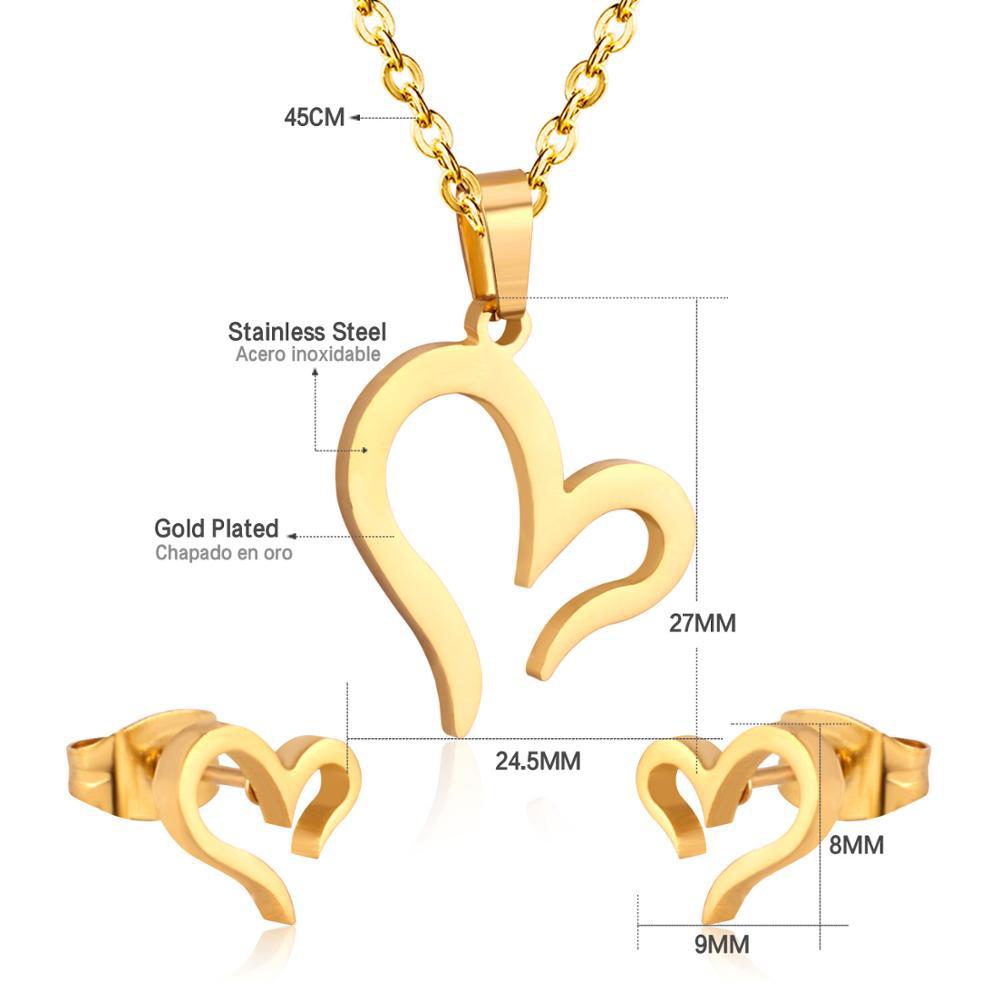 Love Earrings Necklace Set Fashion Sweet Necklace Cut Stainless Steel Jewelry Set Women