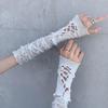 Y2K Ballet Style White Mesh Lace Fingerless Sun Protection Gloves with Tie-Up Sleeves