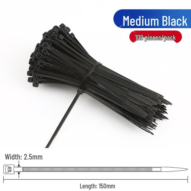 Black and White Self-Locking Nylon Cable Ties with Buckle