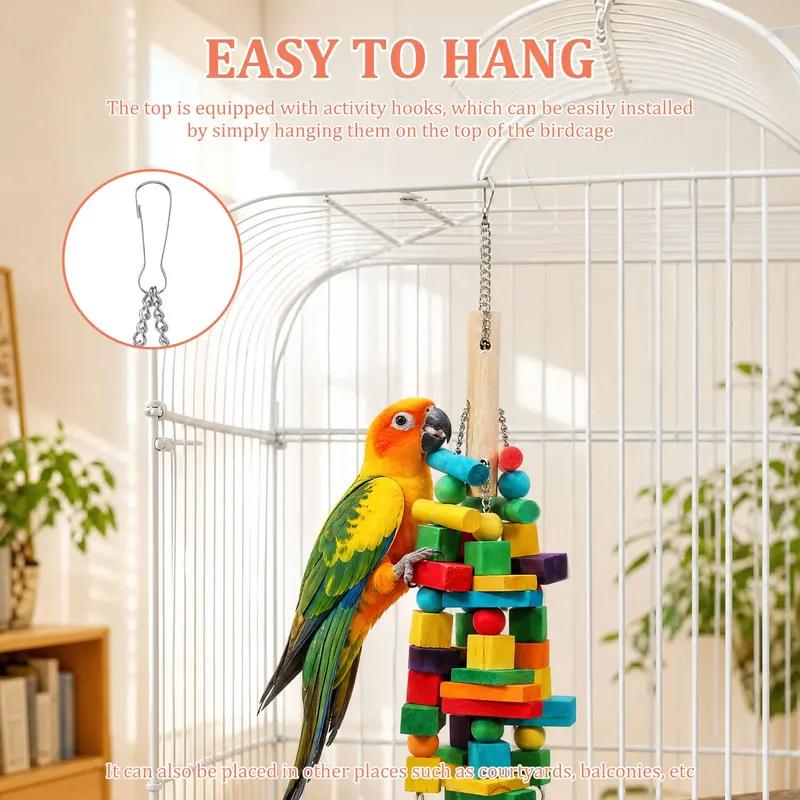 Parrot Toy Wooden Bird Chew Toy with Hook Multicolored Parrot Chewing Toy Birdcage Accessories Pet Supplies for Macaw Cockatoo