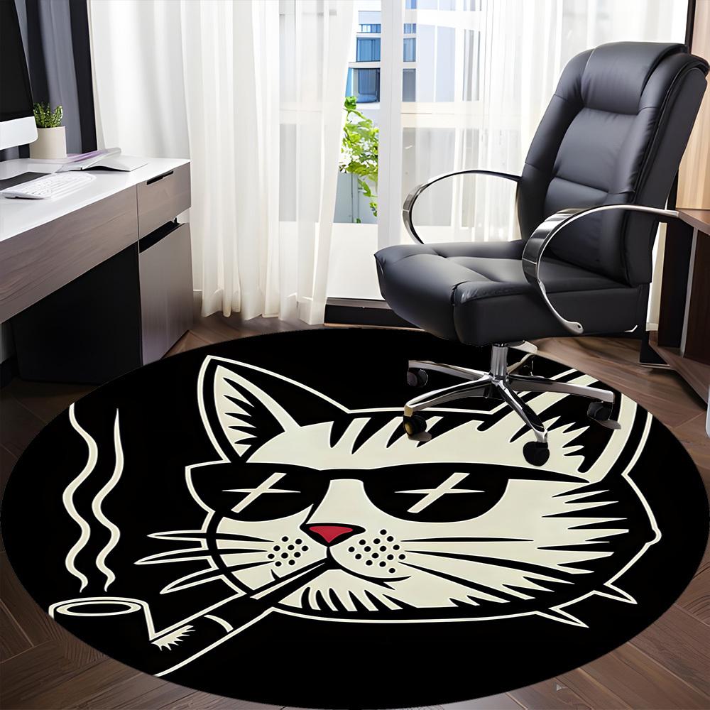 1pc Cat Office Round Area Rug, Under Office Chairs Bedroom Living Room Home Decor, Room Deco