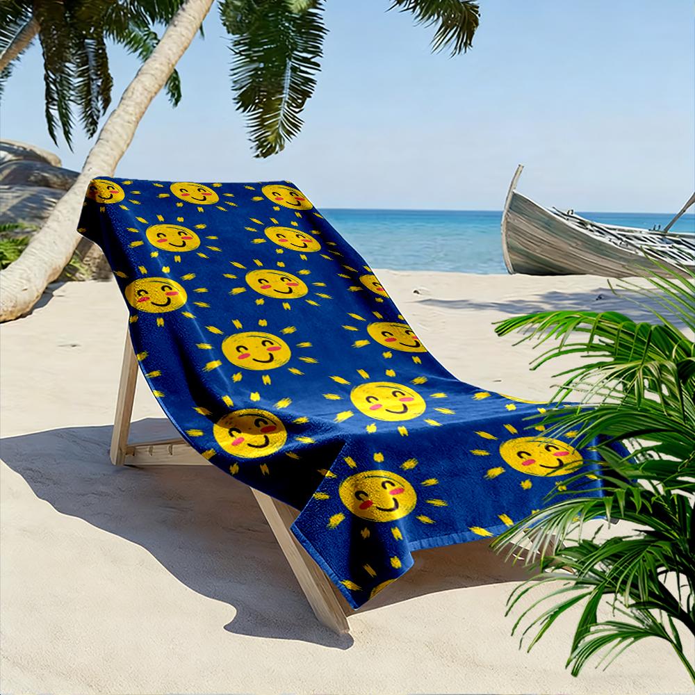 Smiling Sun Pattern Blue Background Beach towel quick-drying for travel outdoor sports jogging beach and swimming