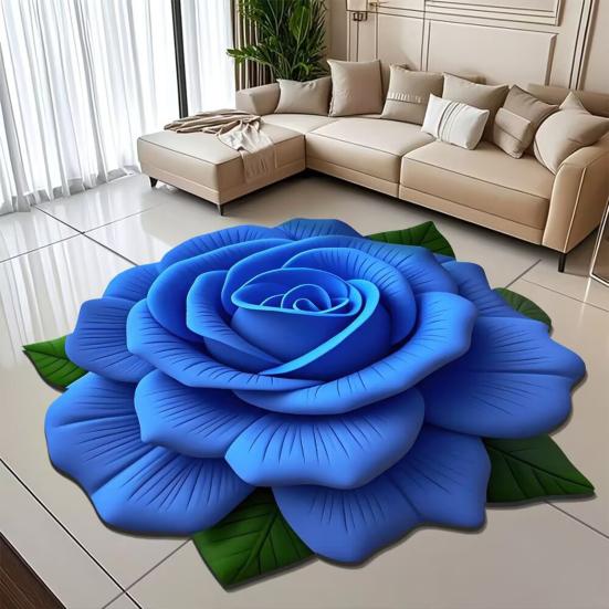 3D Rose Flower Area Rug Non-slip Washable Absorbent Plush Floor Mat Irregular Floral Carpet Indoor Living Room Bedroom Bathroom Kitchen Decoration