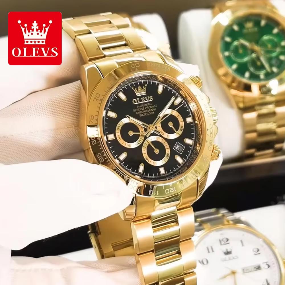 OLEVS Uhren für Herren Original Edelstahl Chronograph Wasserdicht Leuchtend Datum Luxus Automatisch Mechanisch Herrenuhr 6638