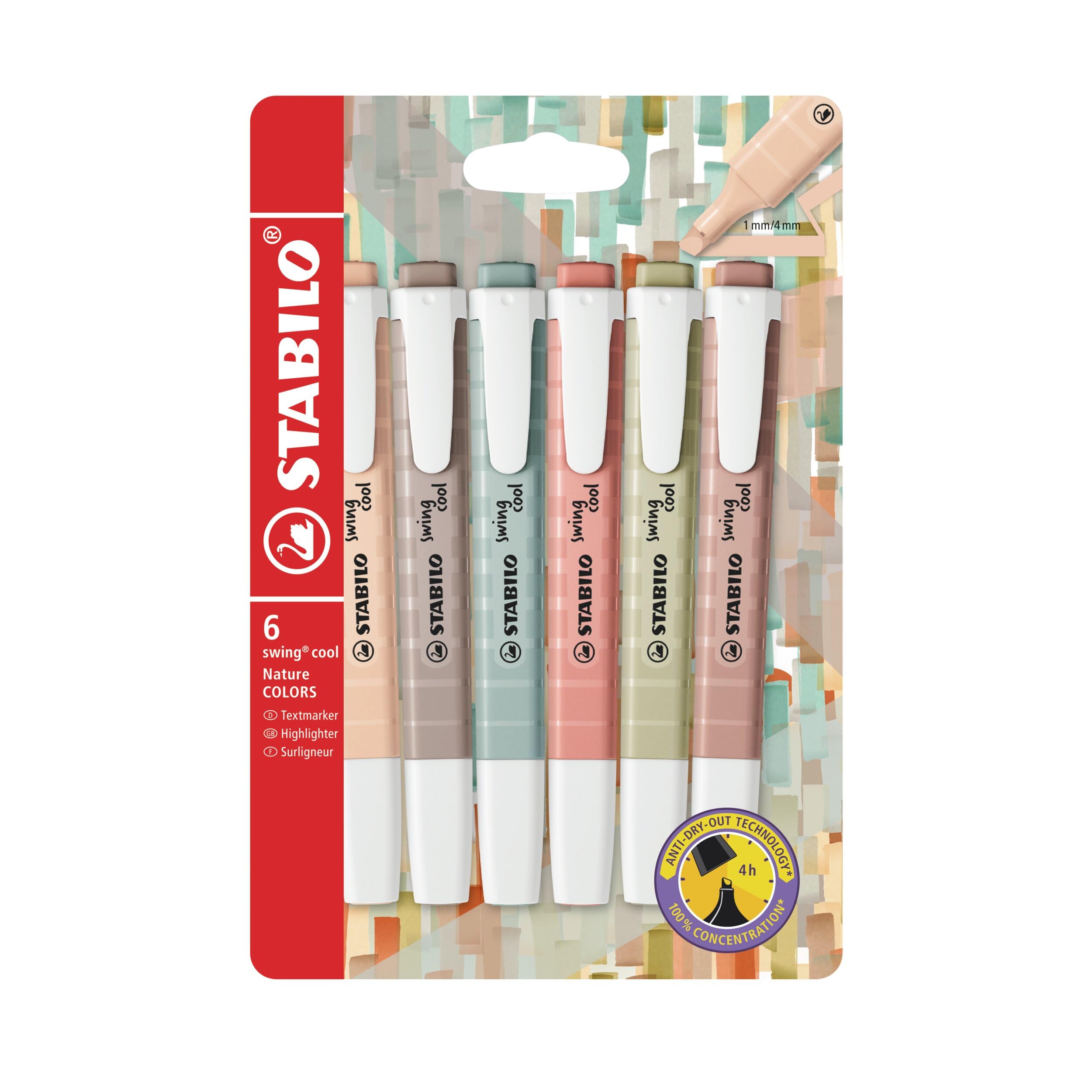STABILO Swing Cool Nature Color Highlighter Pens, 6-Color Set, 275-6-09