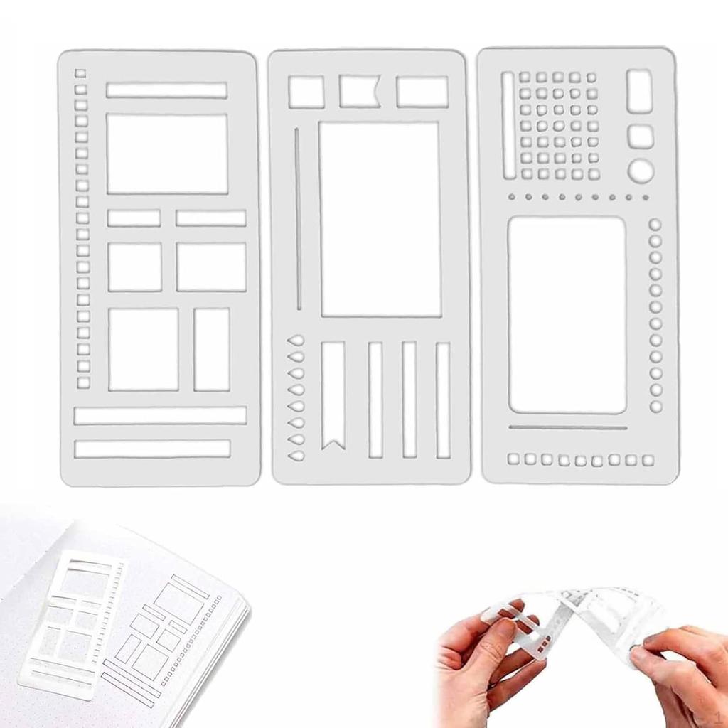 3 Pieces Flexible Record Templates Planner Stencil Set Handmade Versatile Stencils Drafting Tools