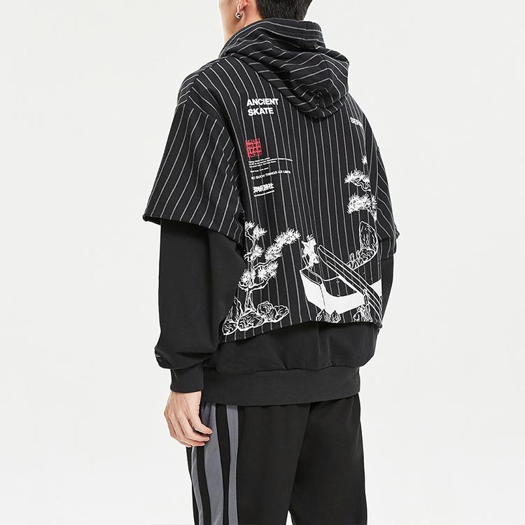 Li-Ning Striped Patchwork Pullover Long Sleeve Sweatshirt Men Sweatshirts Black AWDR119-1
