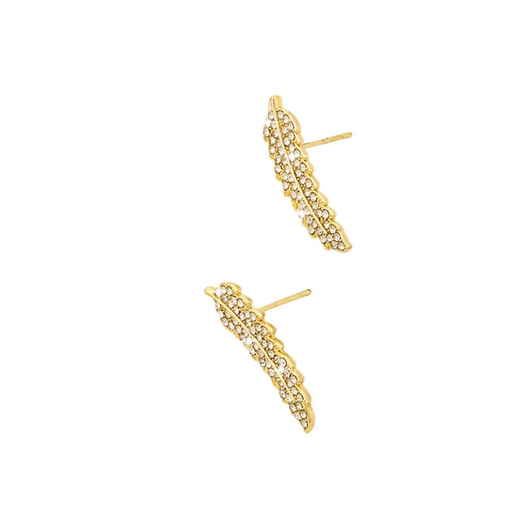 Sterling Silver Leaf Shaped Stud Earrings with Full Crystal Detailing Minimalist Design Lightweight Small Size for Women