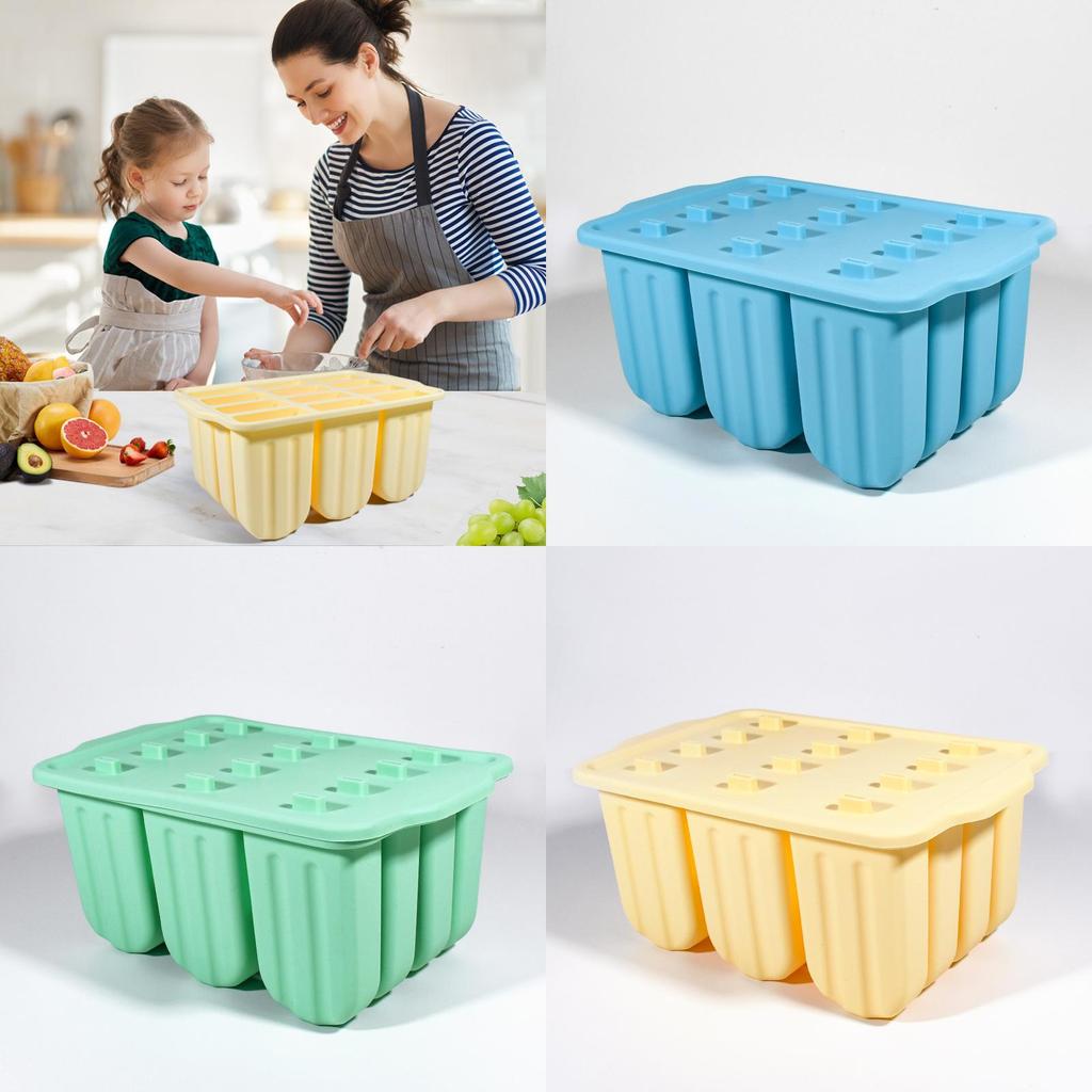 Silikon-Eis am Stiel Formen 12 Fächer Mit Deckel Für Hausgemachte Gefrorene Leckereien