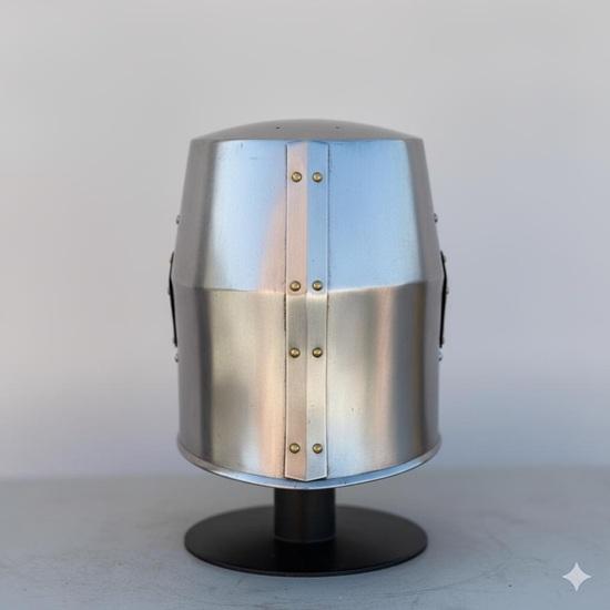 Handmade Crusader Templar Helmet with Golden Brass Cross, Wearable Medieval Knight Helmet