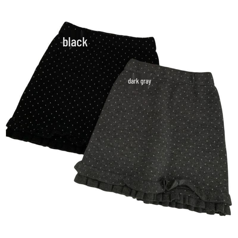 Trendy Polka Dot Knit Black Fungal A-Line Skirt for Women - Winter Petite Hip-Hugging Short Skirt