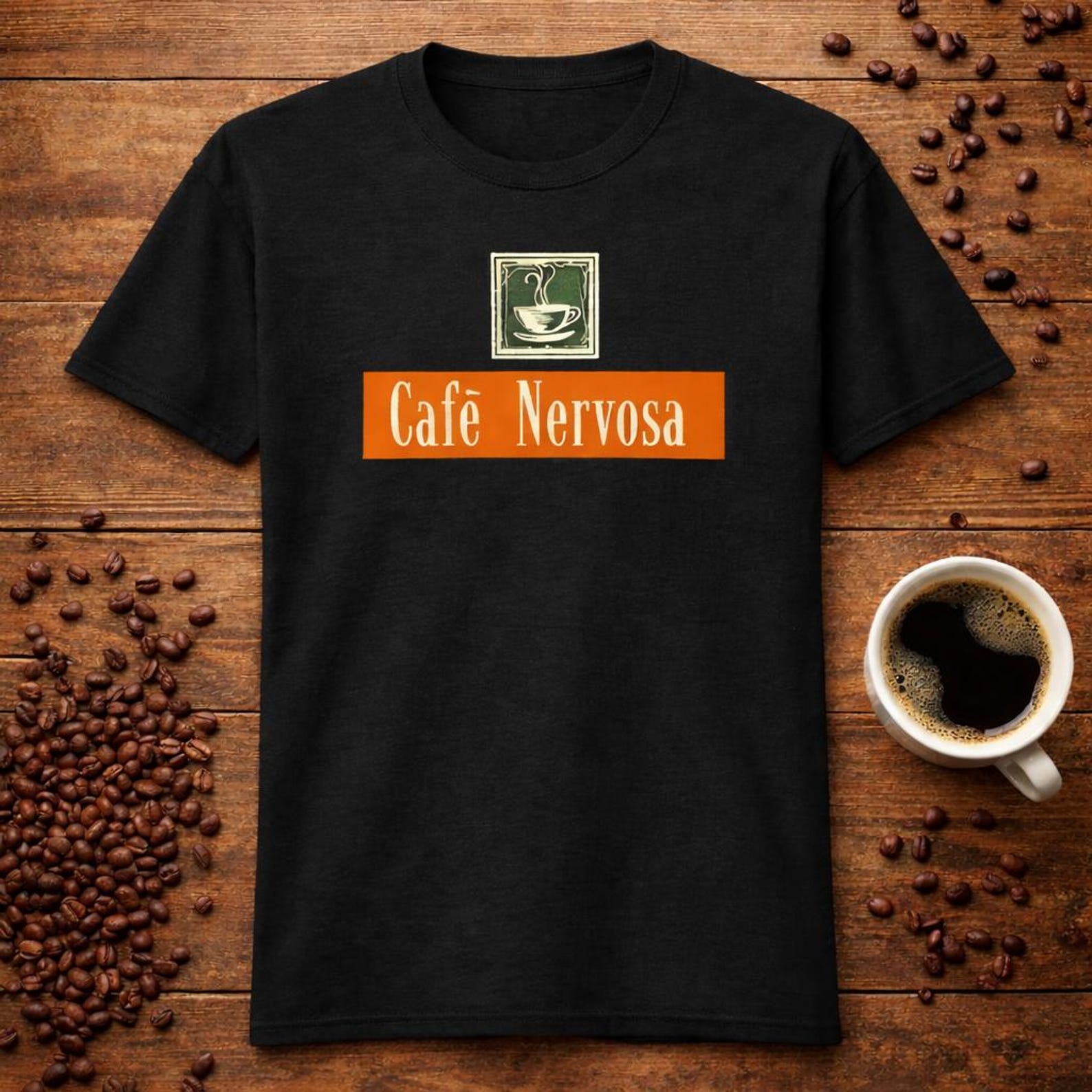 Cafe Nervosa - 90 s TV Show Coffee Shop Parody T-shirt, Unisex S