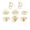 Colorful Stone Rings Set for Women Girls Trendy Metal Geometric Square Round Rings Jewelry Gifts Accessories