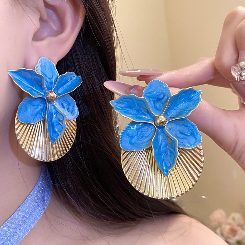 Shell Shape Floral Ear Studs Oil Drip Ear Pendant Orchid Flower Shell Earrings Summer