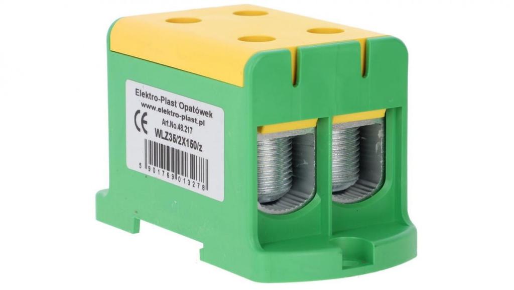 Distribution-Branch Block 2X1-Pole Al/Cu 35-150Mm2 Yellow-Green Flat Mounting and for Th Rail Wlz35/2X150/Z 48.217