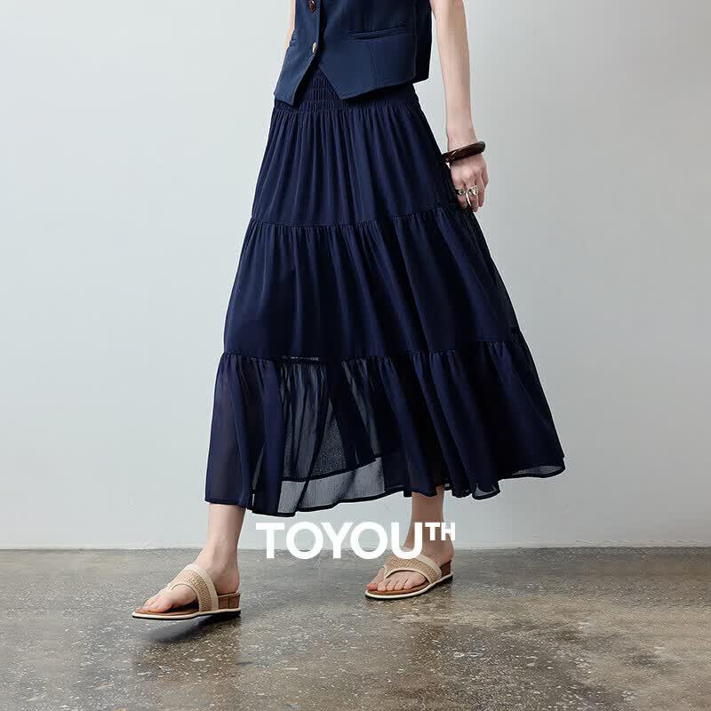 Chuyu Women s Textured Chiffon Tiered Skirt S