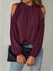 Women's Off Shoulder Long Sleeve Blouse with Ruffled Neckline and Button Detail, Deep Green