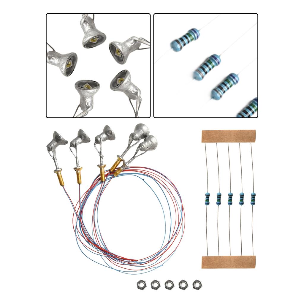 5PCS 3V DC HO Scale Layouts LED Spotlight Model Limelight Projector  For Street Lamp Post Lights Accessories With Wires And LEDs