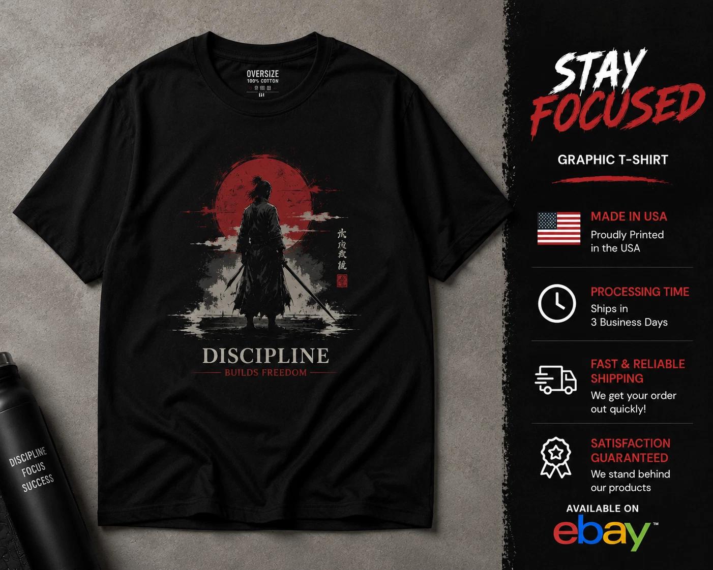 Discipline Builds Freedom Samurai Graphic T-Shirt Motivational Urban Tee XS