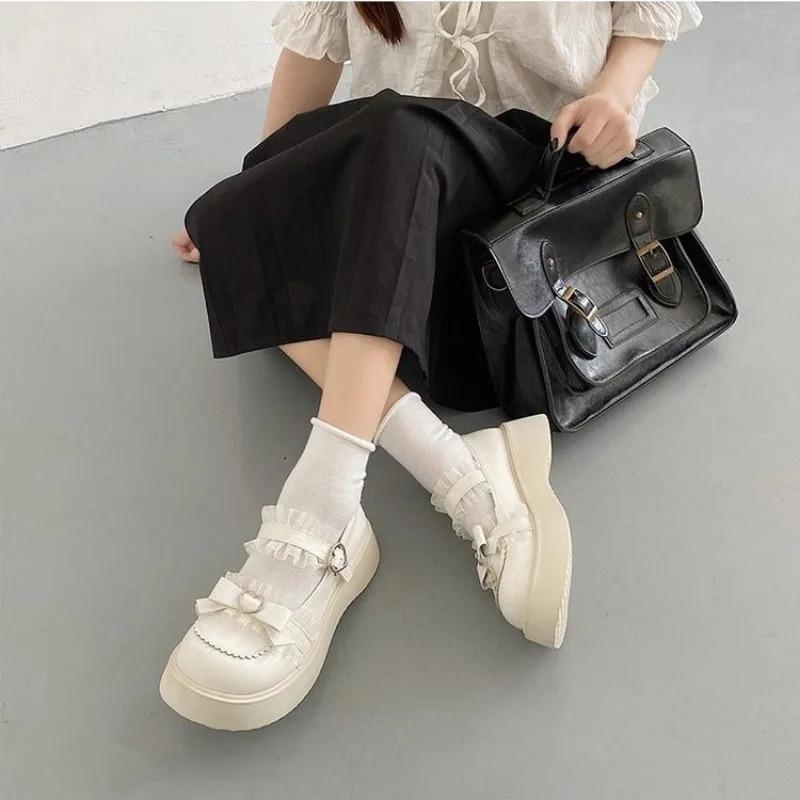 Chaussures Lolita pour Femmes Style Japonais Chaussures pour Jupes JK Chaussures Mary Janes Chaussures Classiques à Enfiler Plateforme Mocassins Chaussures de Robe Cosplay
