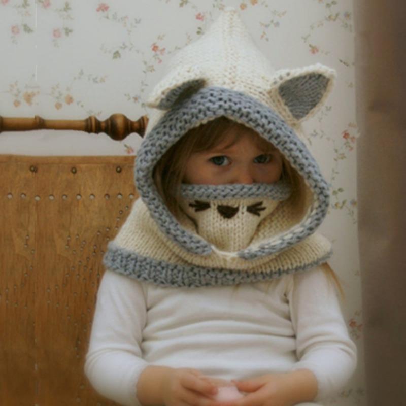 Autumn and Winter New Children's Hats, Capes, Masks, Fox Wool Hats, Shawls, Thermal Ears, Animal Knitting