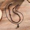 2Pcs Ethnic Layering Beaded Necklace Set Adjustable Leather Cord Jewelry With Natural Stones Holiday Gift For Adults