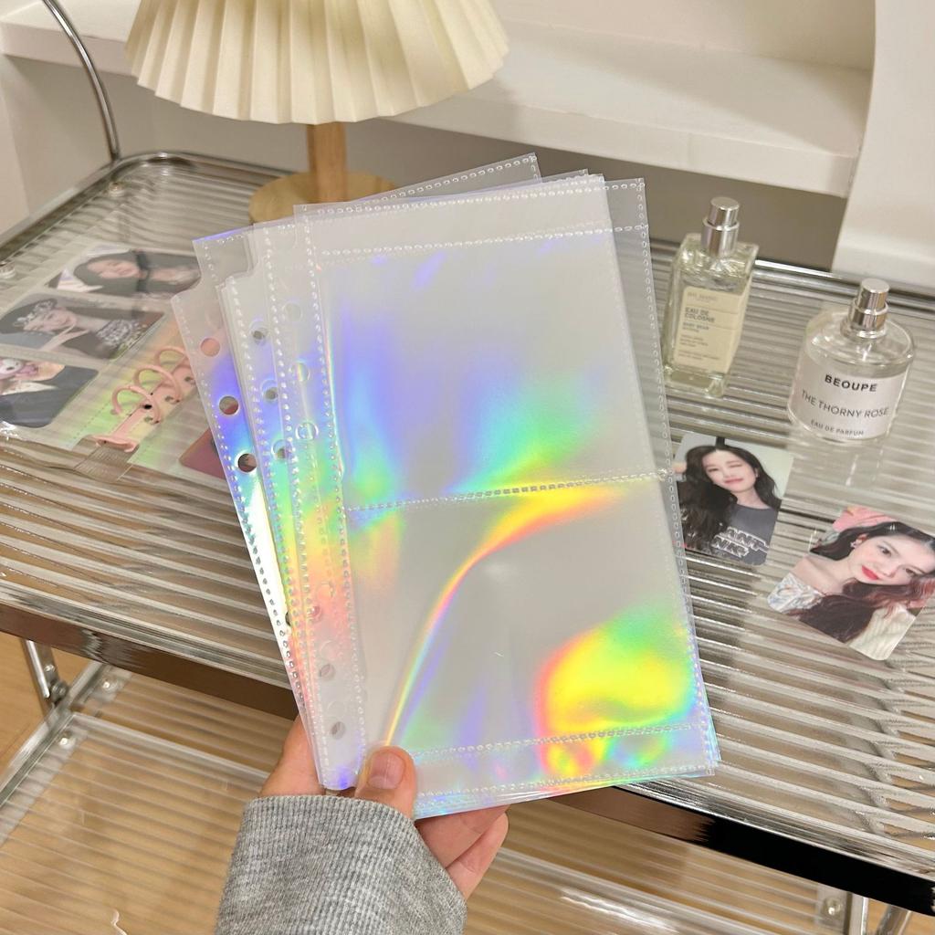 10PCS 1/2/3 Pockets A6 Binder Sleeves Transparent Photo Card Album Refill Inner Page Laser Rainbow Star Inside Page