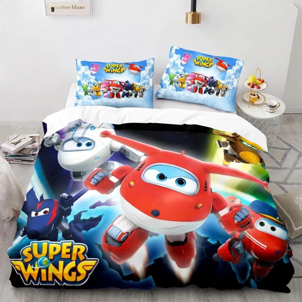 Super Wings Bedding Set Bedspread Single Twin Full Queen King Size Game Super Wings Bed Set Children's Kid Bedroom Duvetcover 05