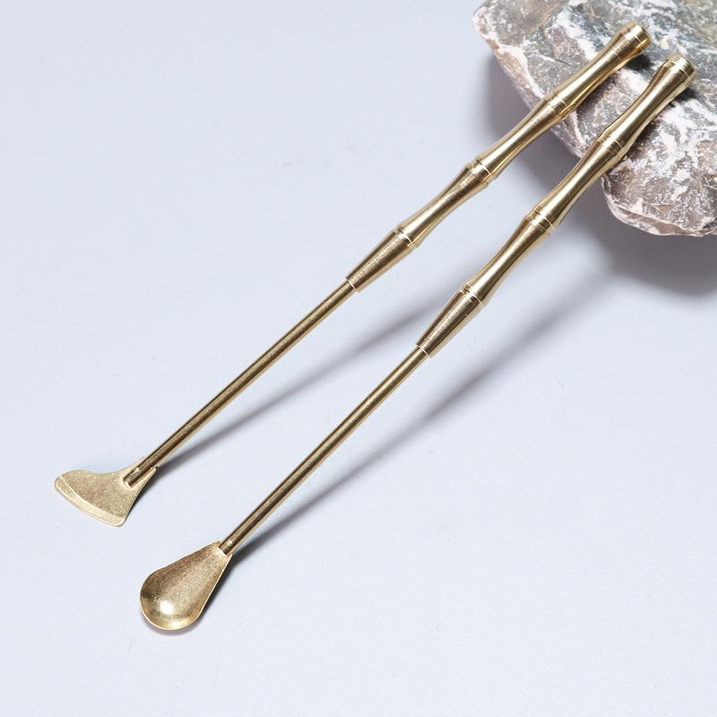 Brass Incense Ceremony Set: Natural Color Seal, Ash Press, Tamping Tool, Brush, Spade