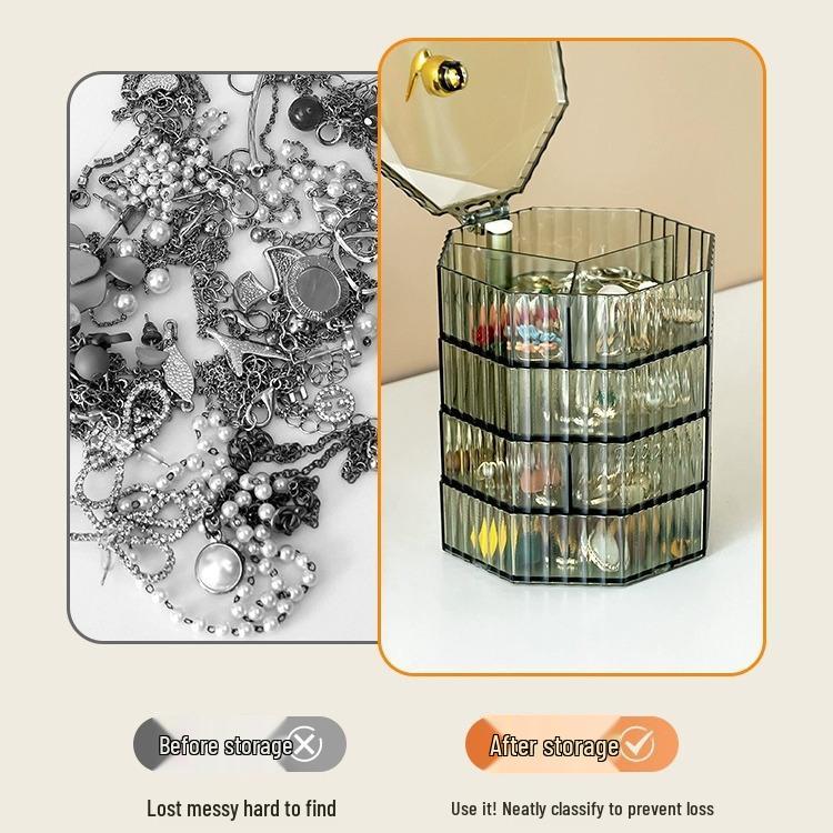 Luxury Rotating Multi-Layer Jewelry Box for Necklaces, Earrings, and Gold Pieces - Elegant Design, Large Capacity