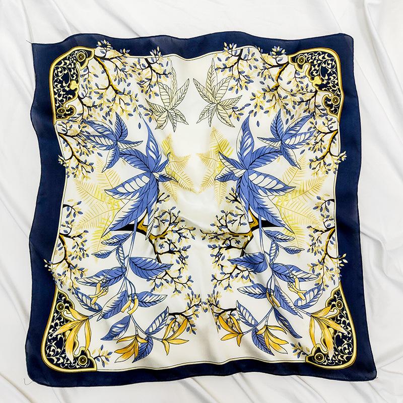 Spring and Summer 71 Square Scarves Fashionable New Simulated Silk Green Plant Square Scarves Simple and Light Simulated Silk Scarves Small Scarves