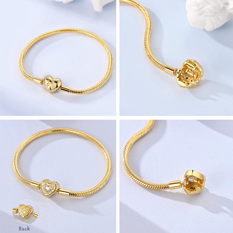Originální náramek 925 Sterling Silver Náramek s přívěsky 17-20CM Zlaté Srdce Klíč Lásky Vločka Náramek Manžeta Dámské Šperky Dárek