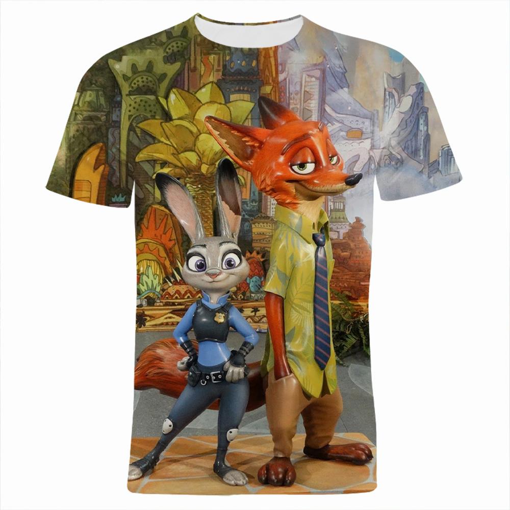 2026 Kids' Loose Fit Crew Neck T-Shirt Summer 'Zootopia' 3D Print Boys' Short Sleeve Cartoon Anime Top
