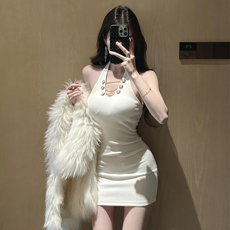 Women's Sexy Celebrity Neck Backless Slim Elastic Dress