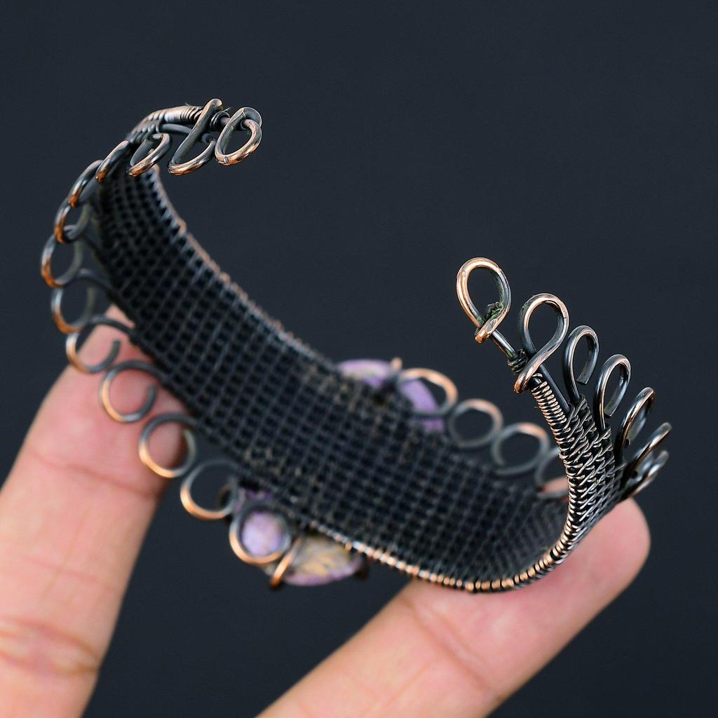 Purpurite Pure Copper Wire Wrapped Handmade Jewelry Bangle Bracelet Adjustable For Gift