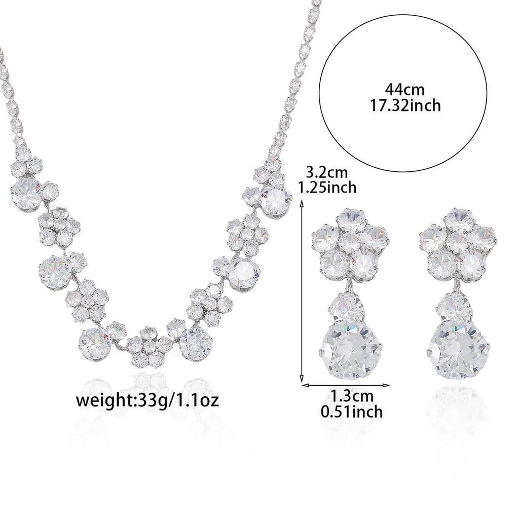 Fashionable Zircon Earrings & Necklace Set - Colorful Flower Design, Fresh Jewelry with Trendy Collarbone Chain